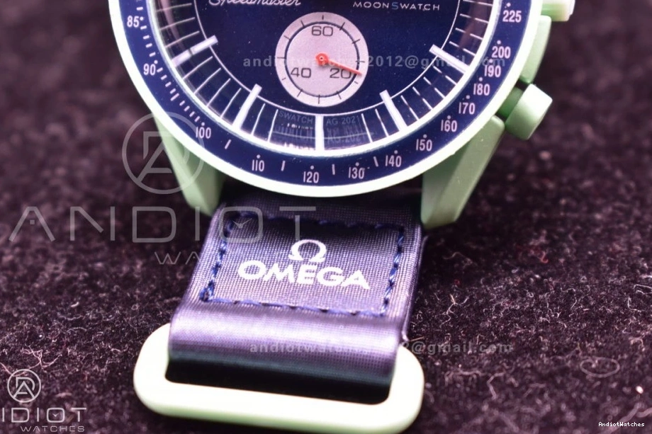 WeatherProof Earth Moonwatch x Swatch on Quartz to Omega Nylon Mission 1181 Strap Bioceramic 1002
